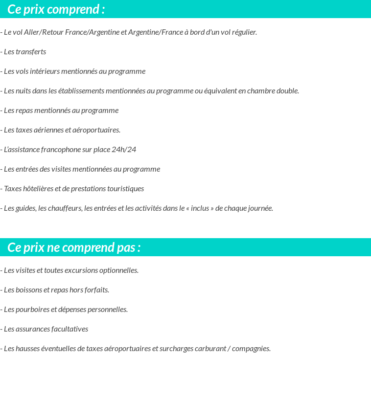 Conditions tarifaires