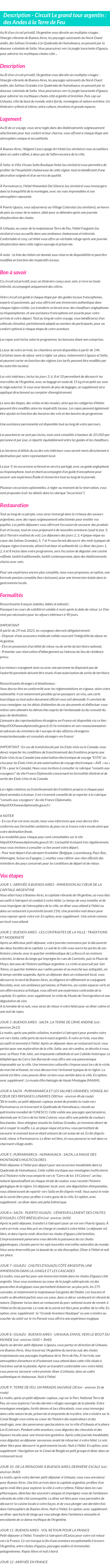 Détails du séjour