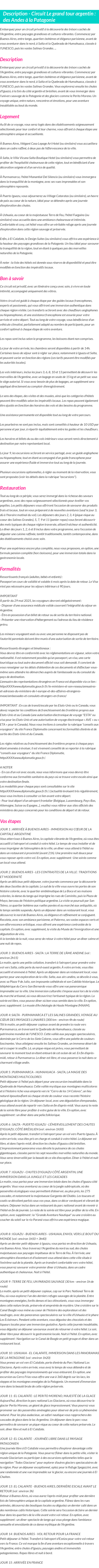 Détails du séjour