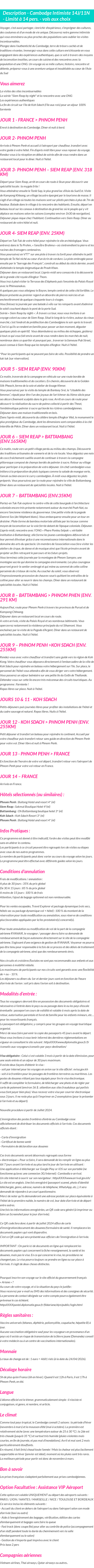 Détails du séjour