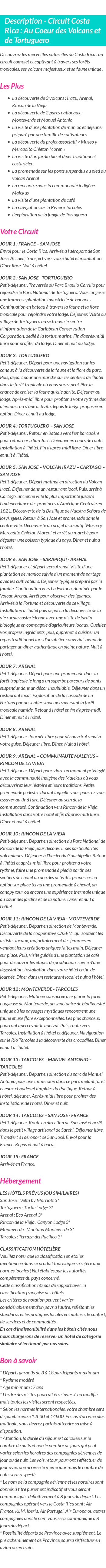 Détails du séjour