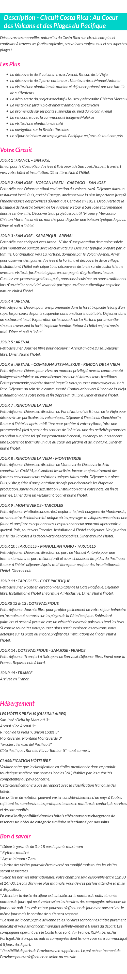 Détails du séjour