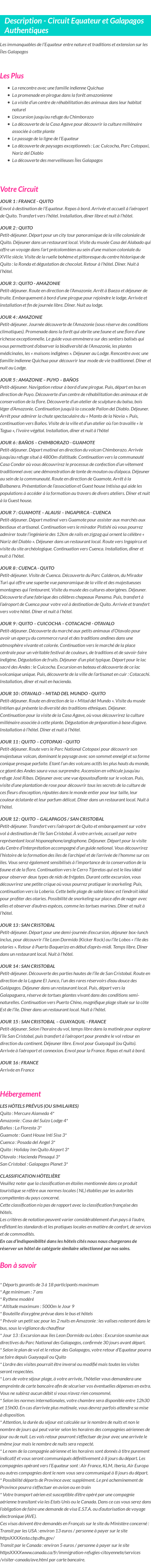 Détails du séjour