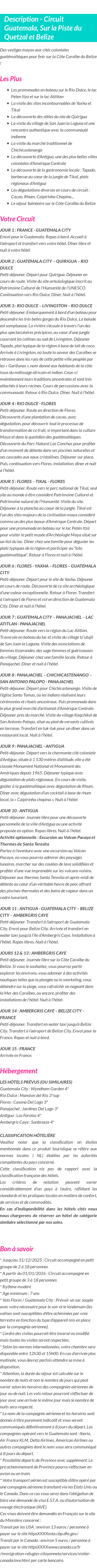 Détails du séjour