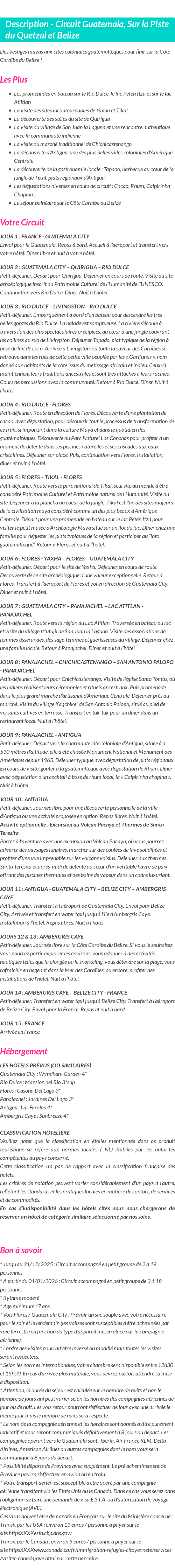 Détails du séjour