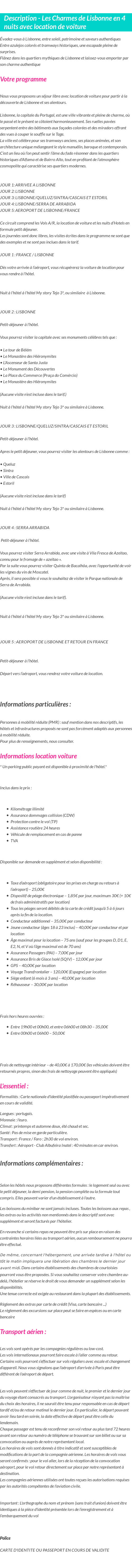 Détails du séjour