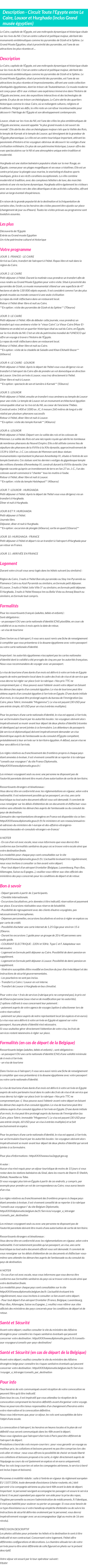 Détails du séjour