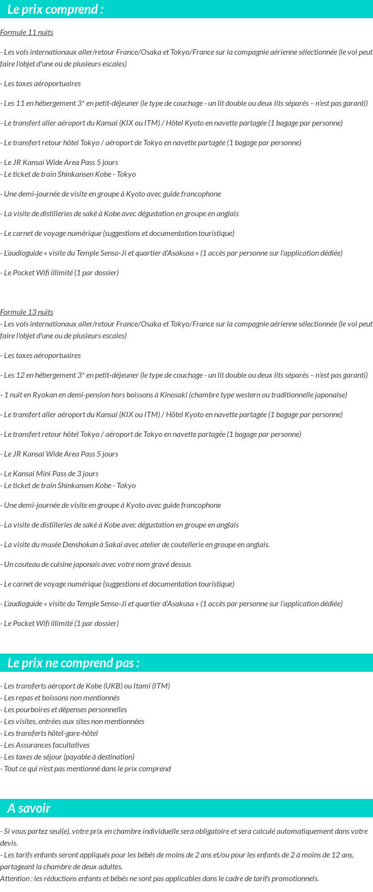 Conditions tarifaires