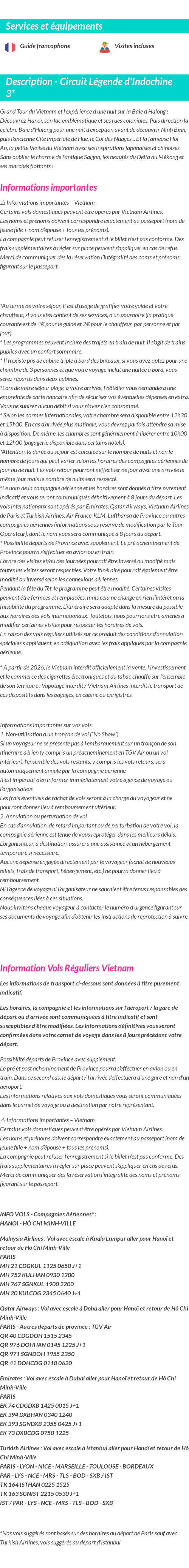Détails du séjour