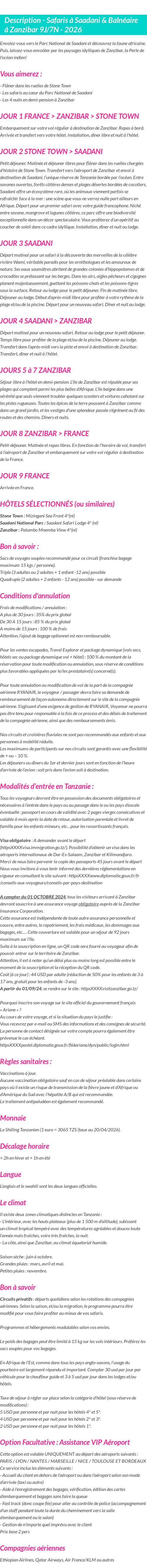 Détails du séjour