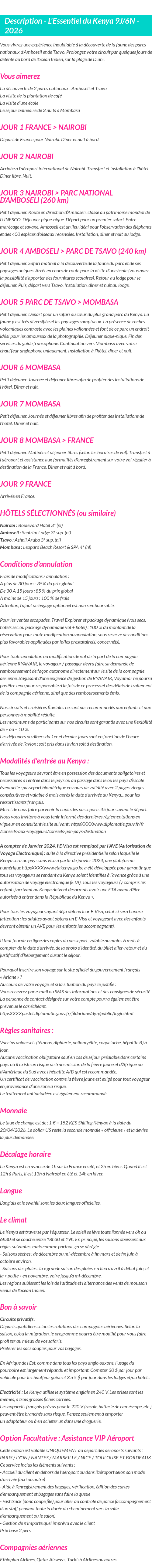 Détails du séjour
