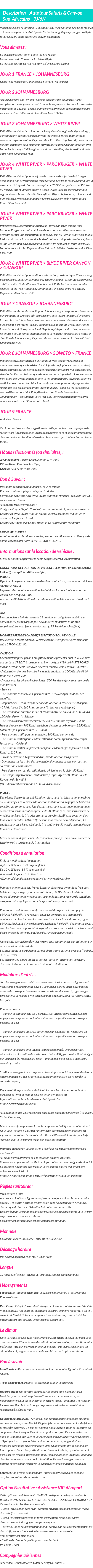 Détails du séjour