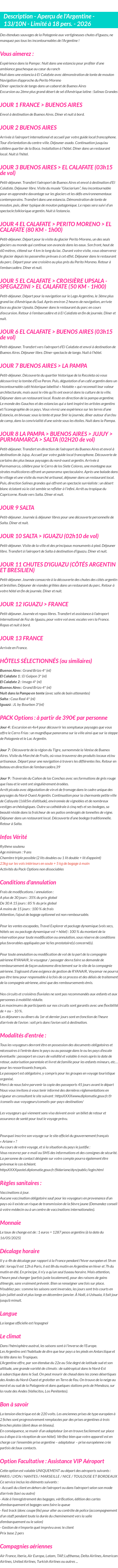 Détails du séjour
