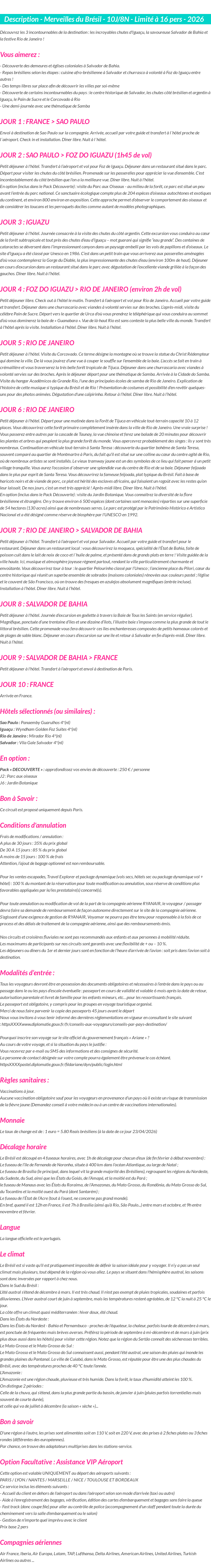 Détails du séjour