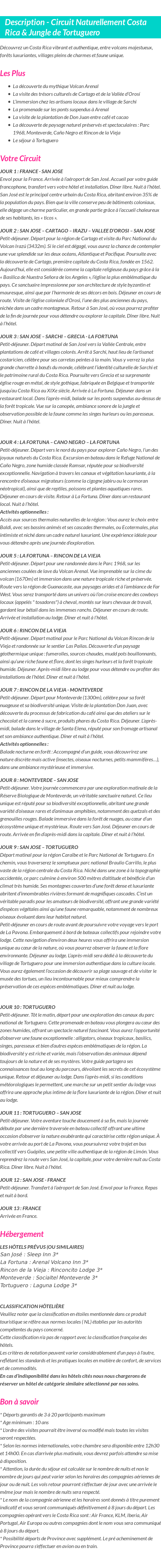 Détails du séjour