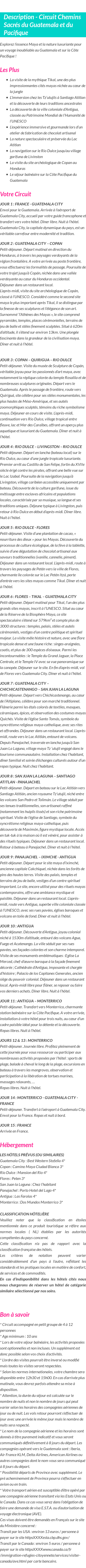 Détails du séjour