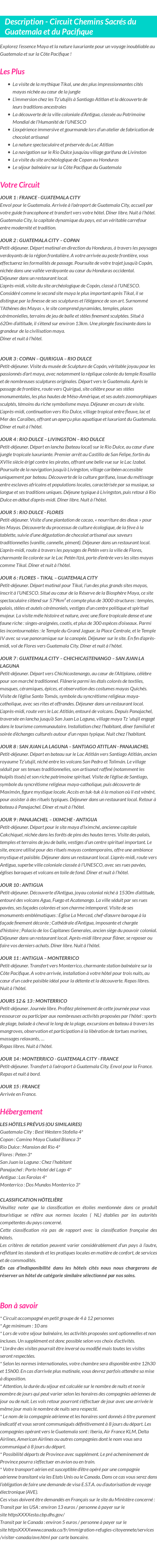 Détails du séjour