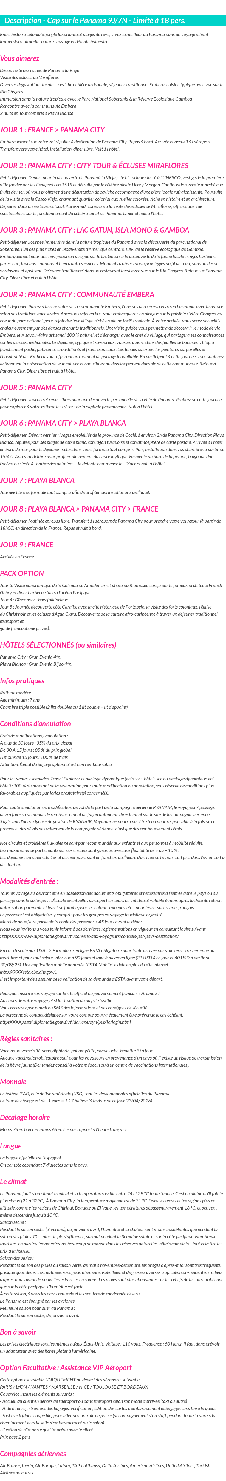 Détails du séjour