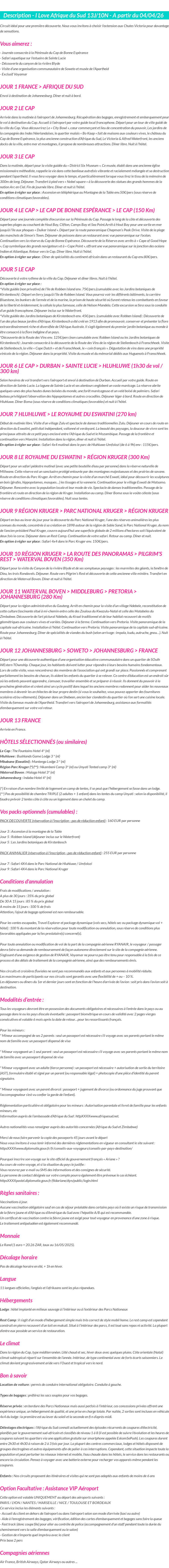 Détails du séjour