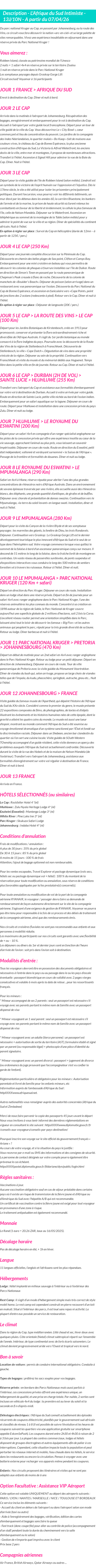 Détails du séjour