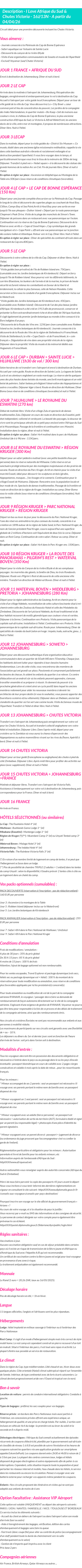 Détails du séjour