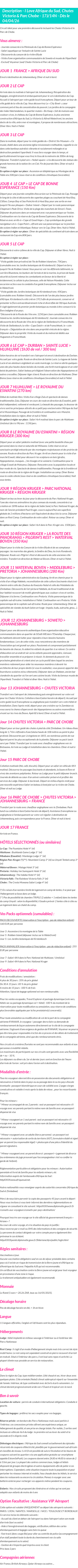 Détails du séjour