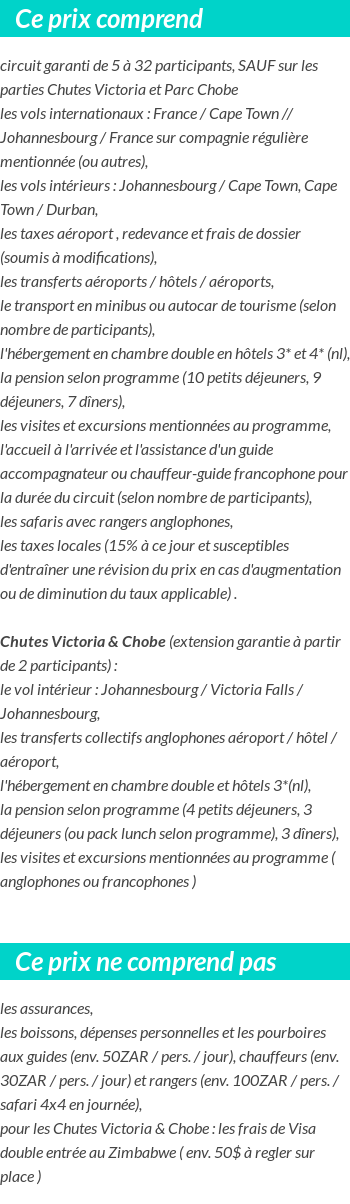 Conditions tarifaires