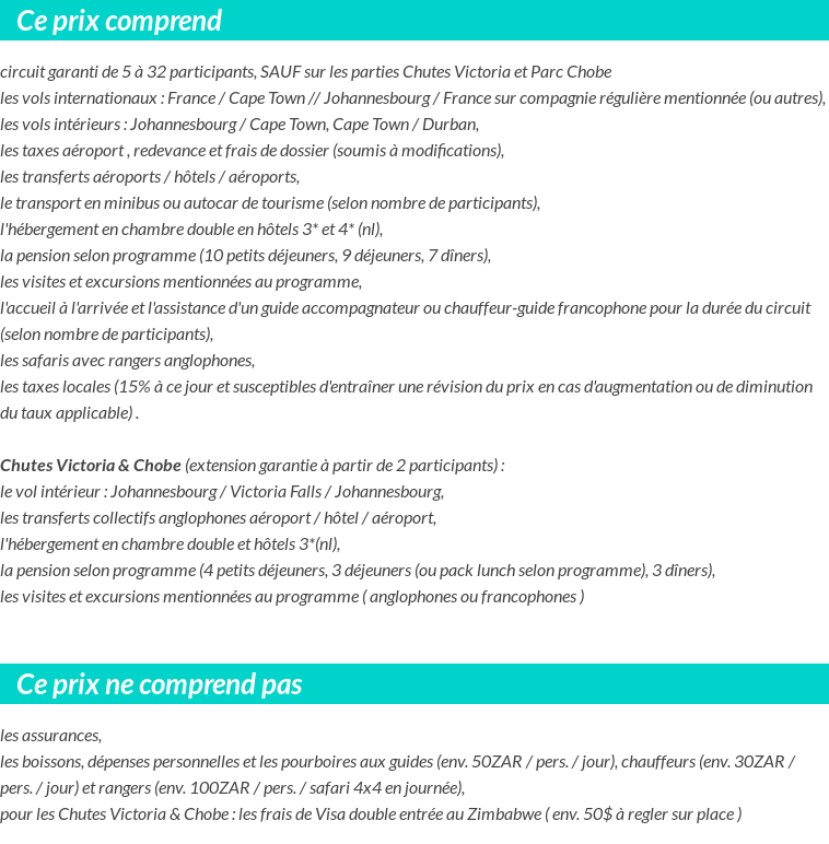 Conditions tarifaires