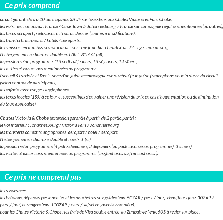 Conditions tarifaires