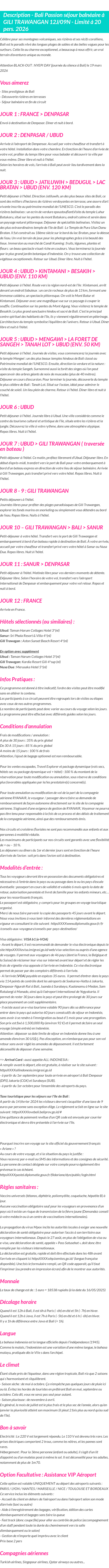 Détails du séjour