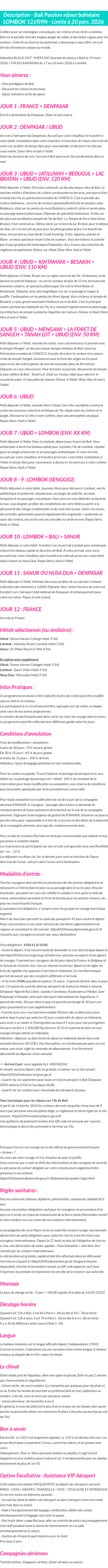 Détails du séjour