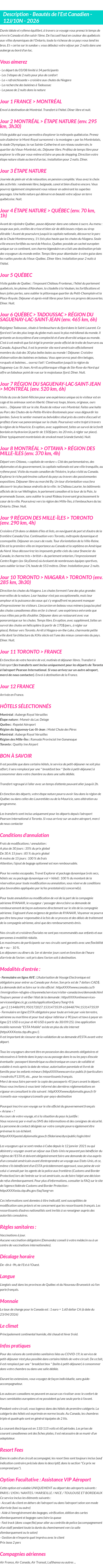 Détails du séjour