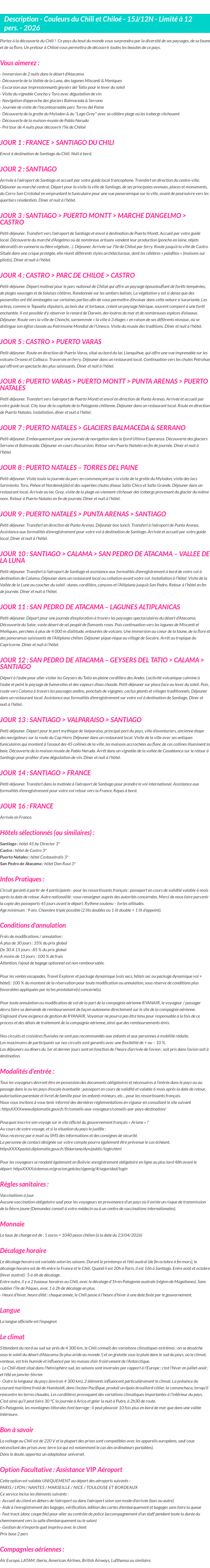 Détails du séjour
