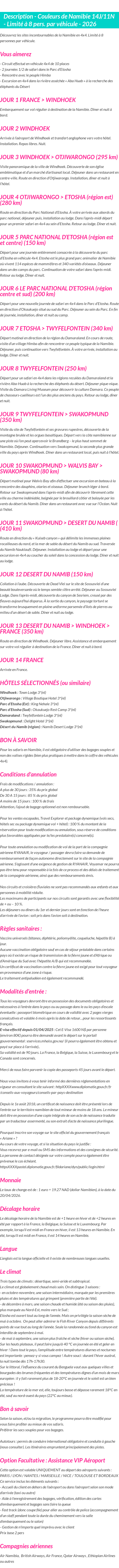 Détails du séjour