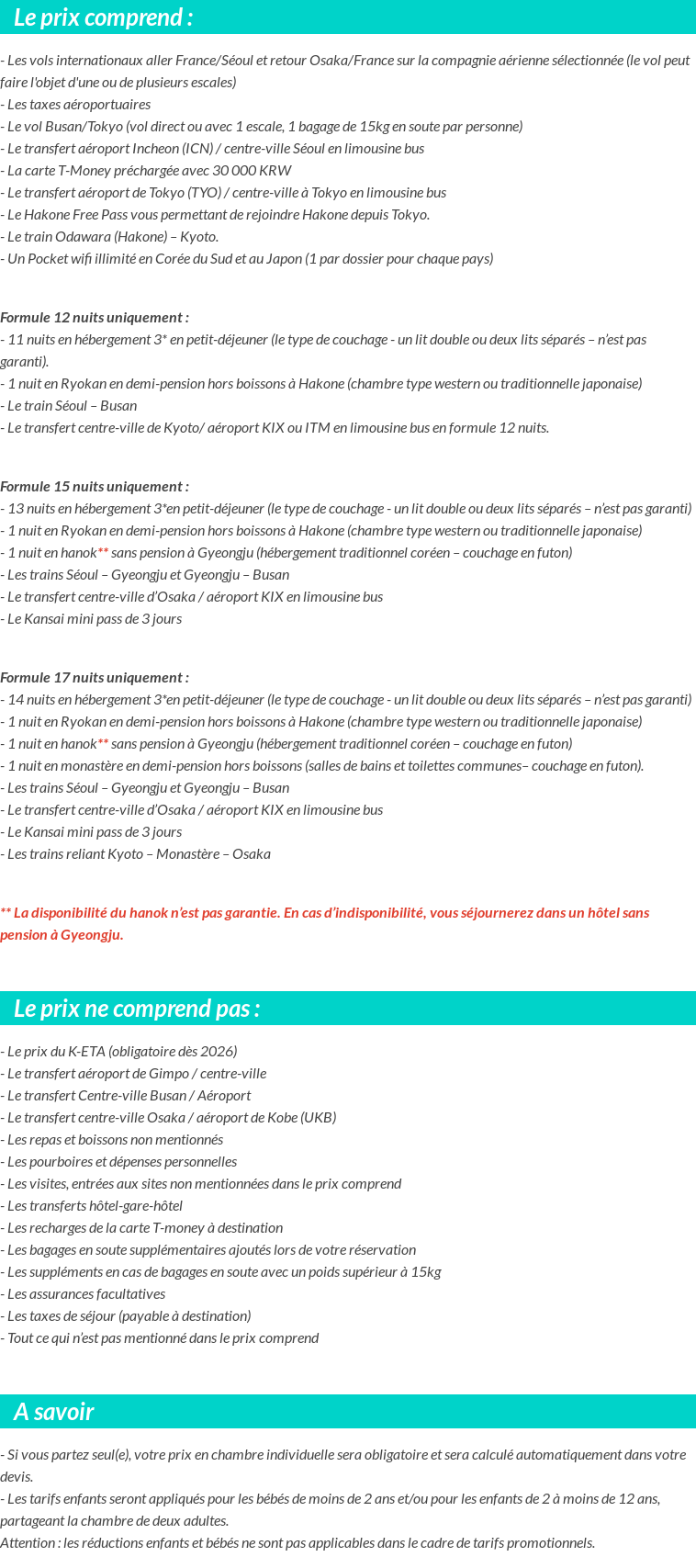 Conditions tarifaires