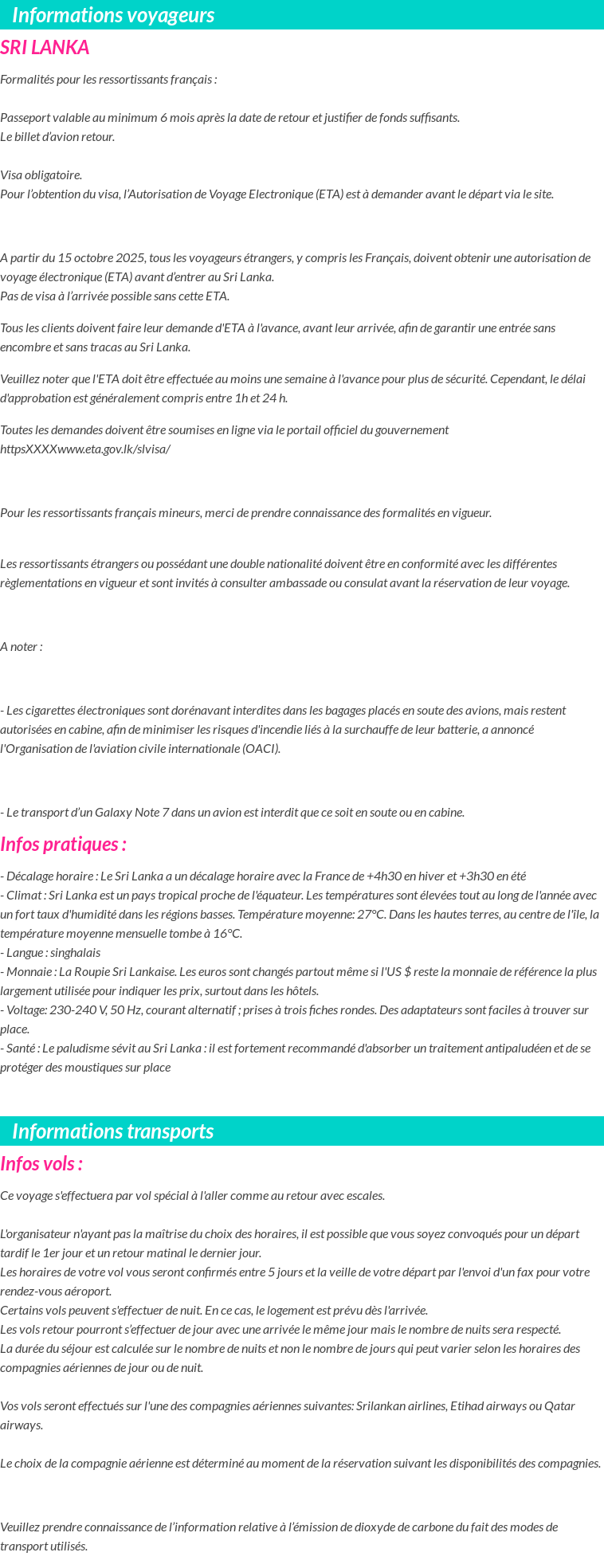 Formalités et infos voyageurs