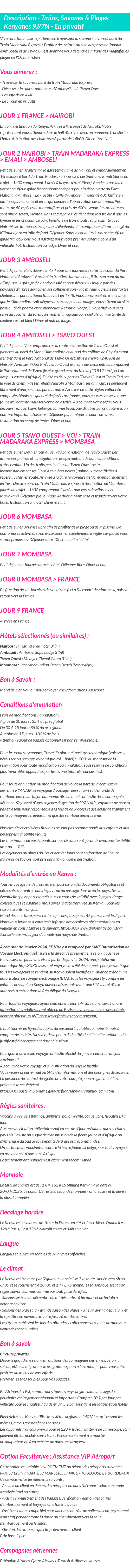 Détails du séjour