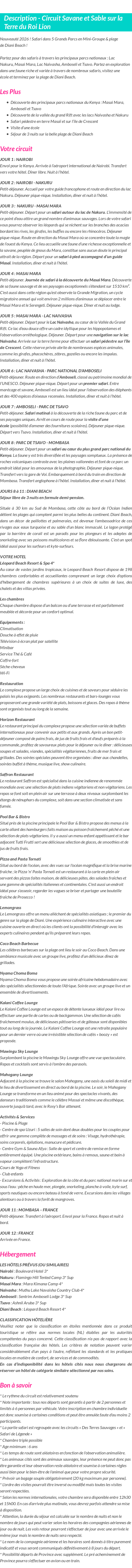 Détails du séjour