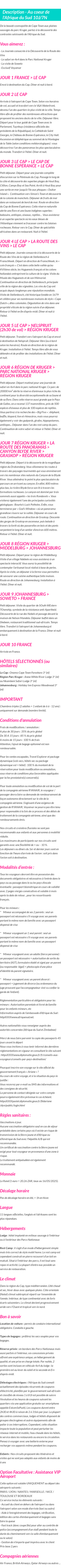 Détails du séjour