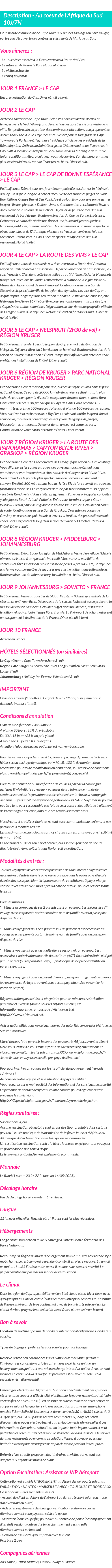 Détails du séjour