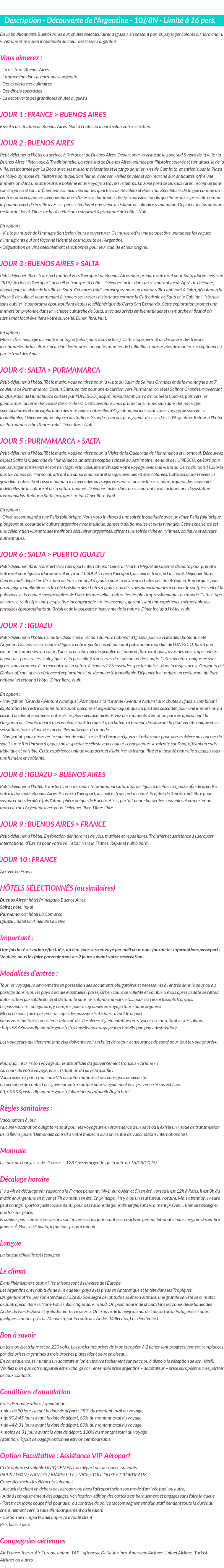 Détails du séjour