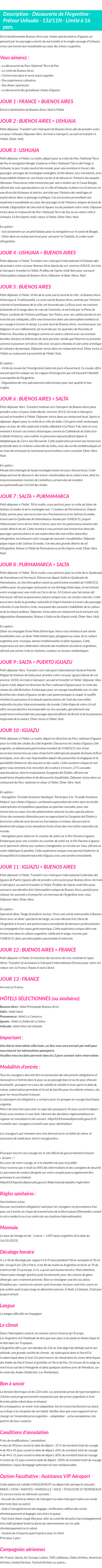 Détails du séjour