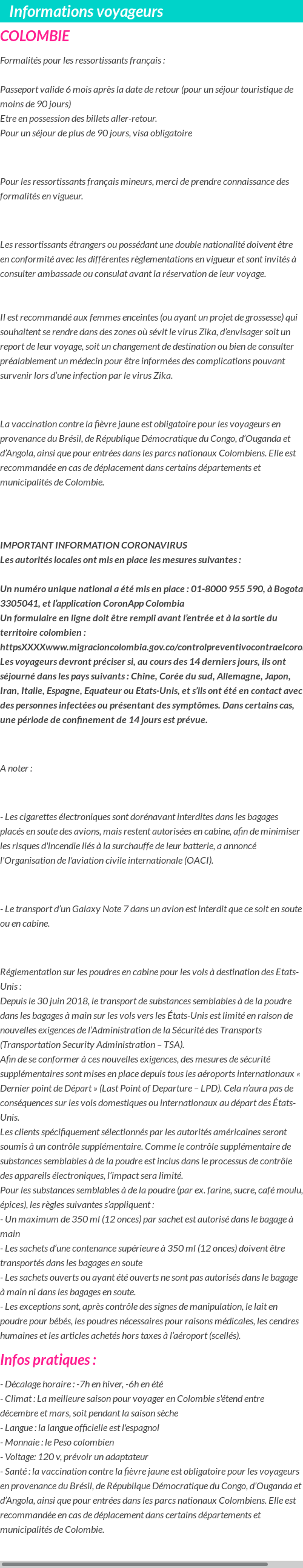 Formalités et infos voyageurs