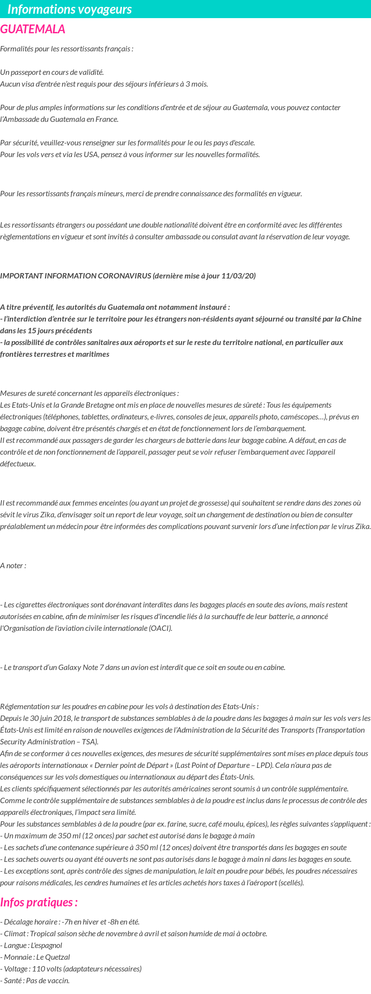 Formalités et infos voyageurs
