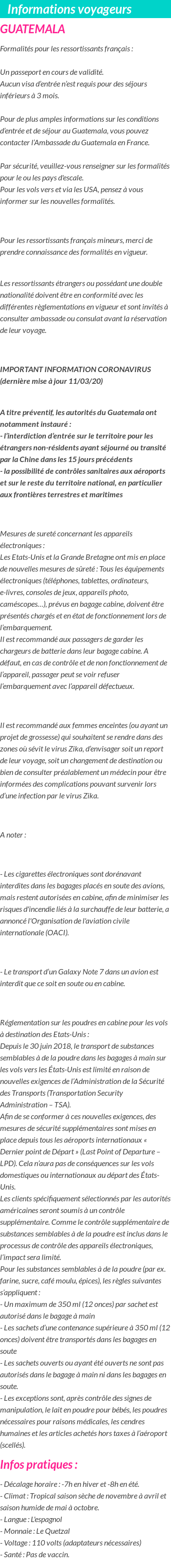 Formalités et infos voyageurs