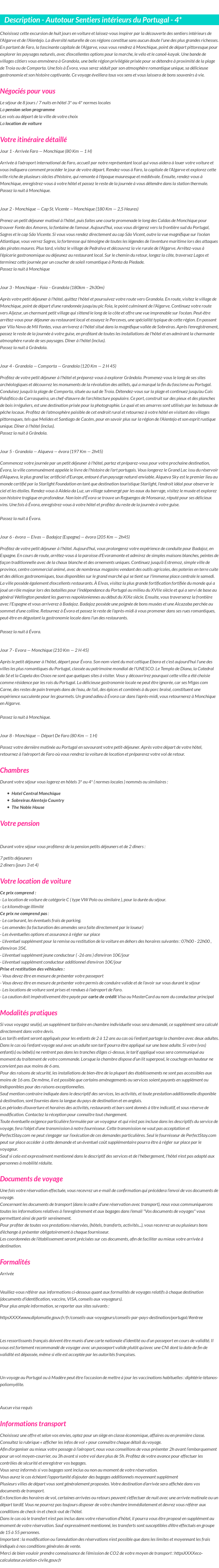 Détails du séjour
