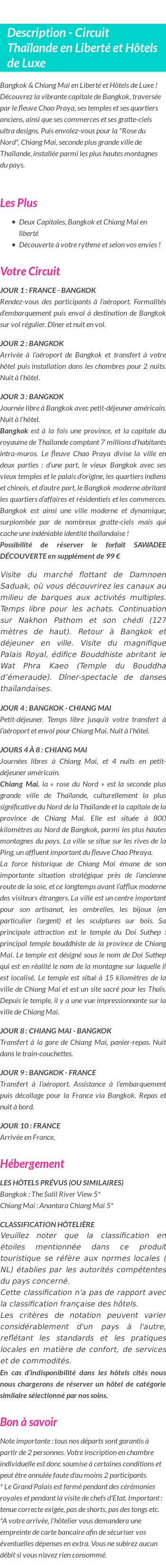 Détails du séjour