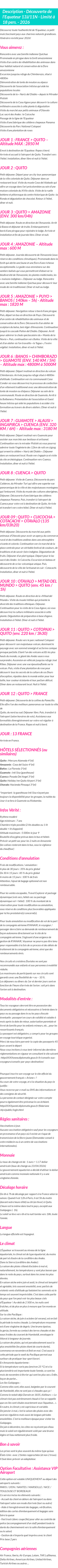 Détails du séjour