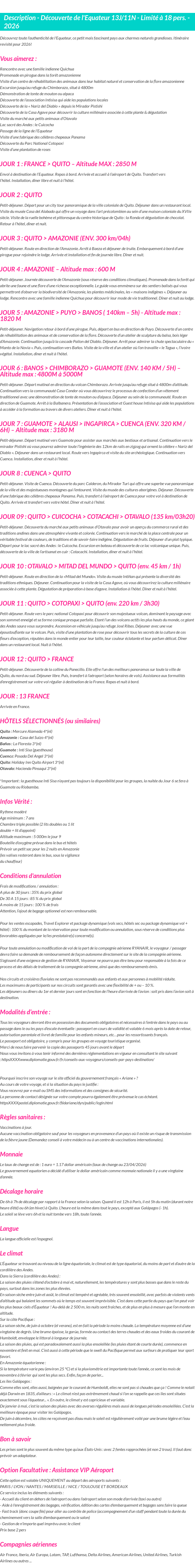 Détails du séjour
