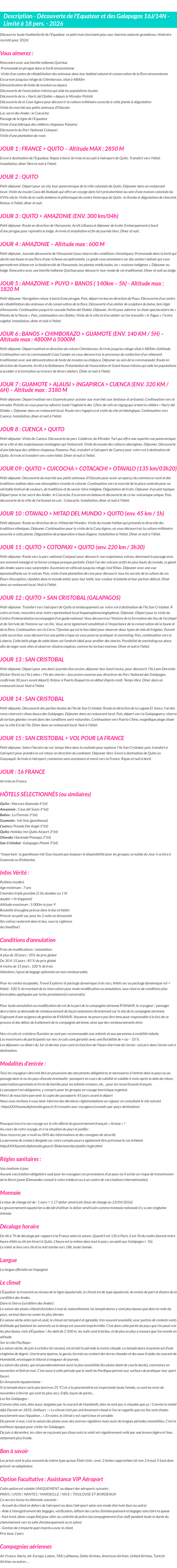 Détails du séjour